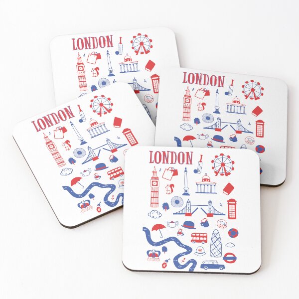 Item preview, London City Icons Art Print | Minimalist British Culture Wall Decor | Red and Blue Illustration designed and sold by PauRicart.