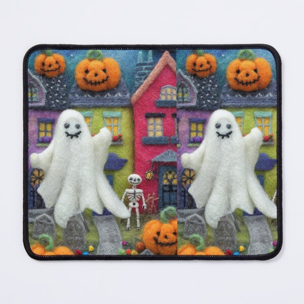 Item preview, Felted Ghost and Pumpkin Halloween Scene – Cute Spooky Needle Felt Art designed and sold by baucestudio.
