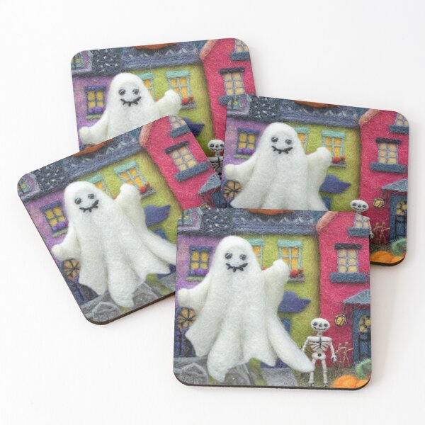 Item preview, Felted Ghost and Pumpkin Halloween Scene – Cute Spooky Needle Felt Art designed and sold by baucestudio.