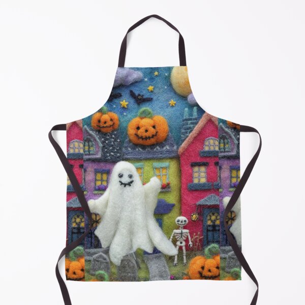 Item preview, Felted Ghost and Pumpkin Halloween Scene – Cute Spooky Needle Felt Art designed and sold by baucestudio.