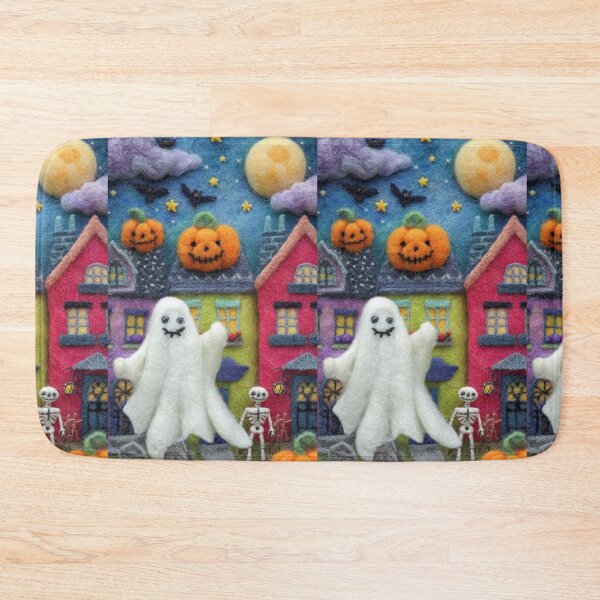Item preview, Felted Ghost and Pumpkin Halloween Scene – Cute Spooky Needle Felt Art designed and sold by baucestudio.