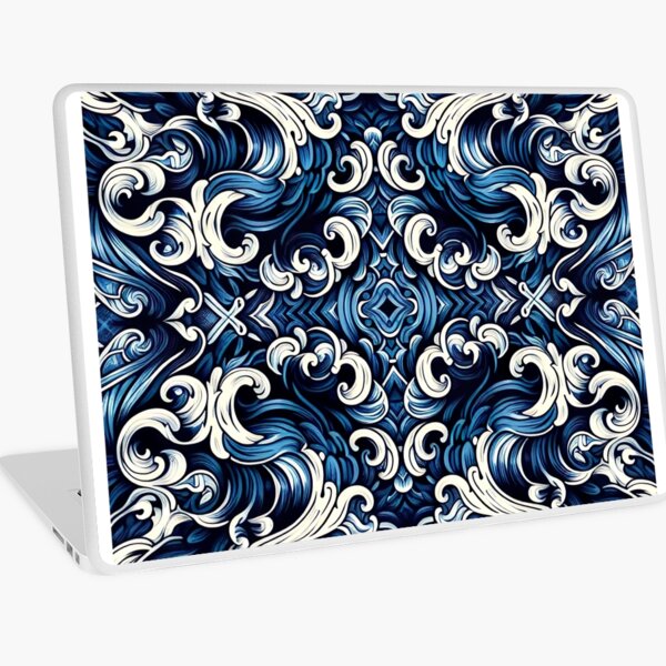 Aperçu de l'œuvre Motif abstrait de vagues bleues symétriques créée et vendue par OXARO.