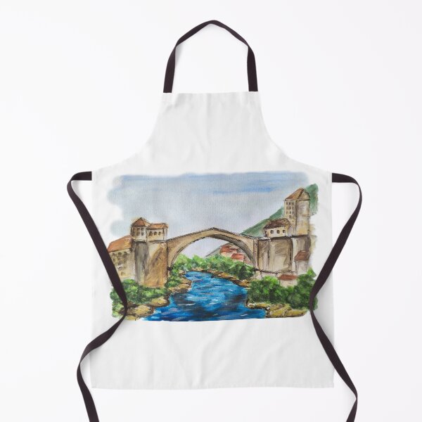 Item preview, Watercolor Mostar's Historic Old Bridge Architecture Travel Art designed and sold by kkjustpaint.