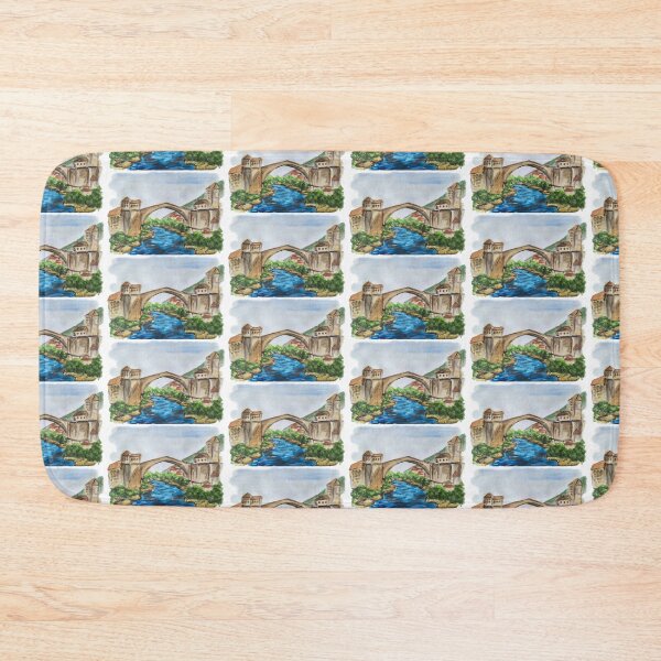 Item preview, Watercolor Mostar's Historic Old Bridge Architecture Travel Art designed and sold by kkjustpaint.