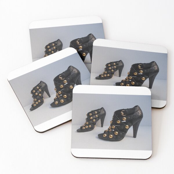 Item preview, Black leather designer shoes with gold and black buttons designed and sold by prosperity2025.