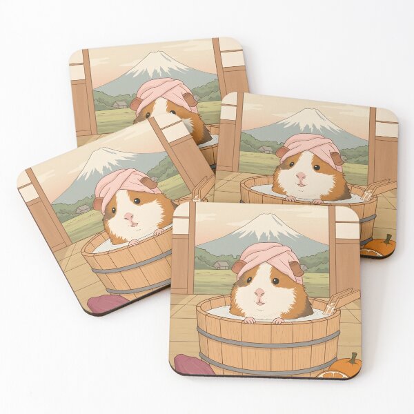 Item preview, Guinea Pig Bathhouse Bliss – Ukiyo-e Spa Art Print designed and sold by Simple_Lines2025.