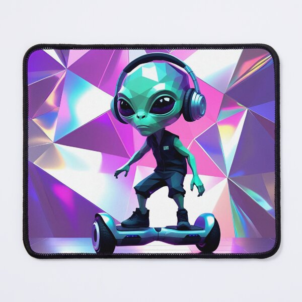 Item preview, UFO low-poly alien riding a hoverboard designed and sold by VibeTheStore.