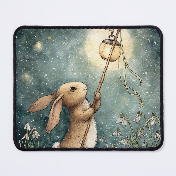 Item preview, Hare Rabbit Watercolour Holding a torch Snowdrops designed and sold by thewandswant.