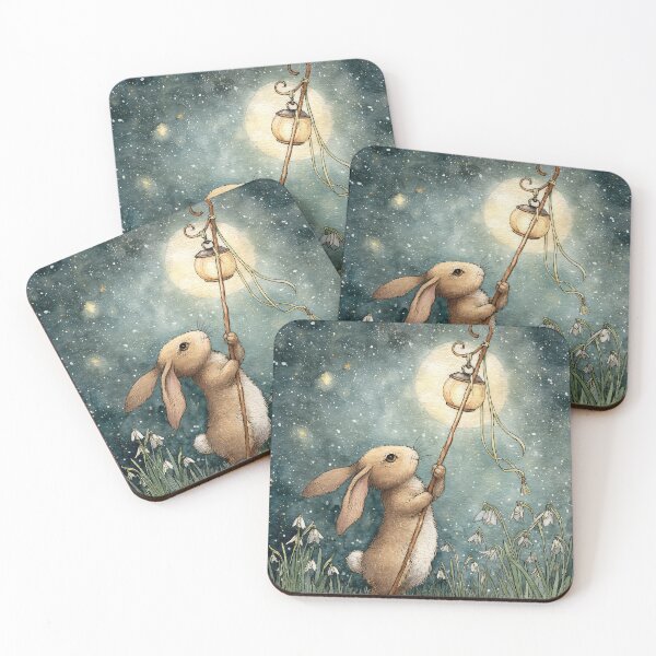 Item preview, Hare Rabbit Watercolour Holding a torch Snowdrops designed and sold by thewandswant.