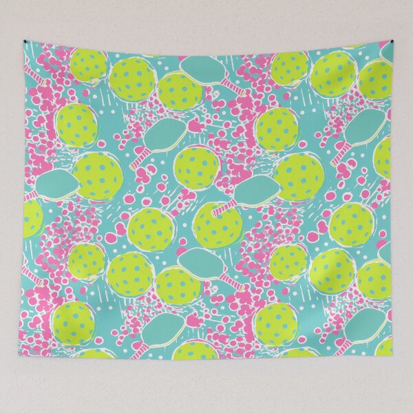 Item preview, Preppy lime and pink pickleball pattern designed and sold by EvieWoj.