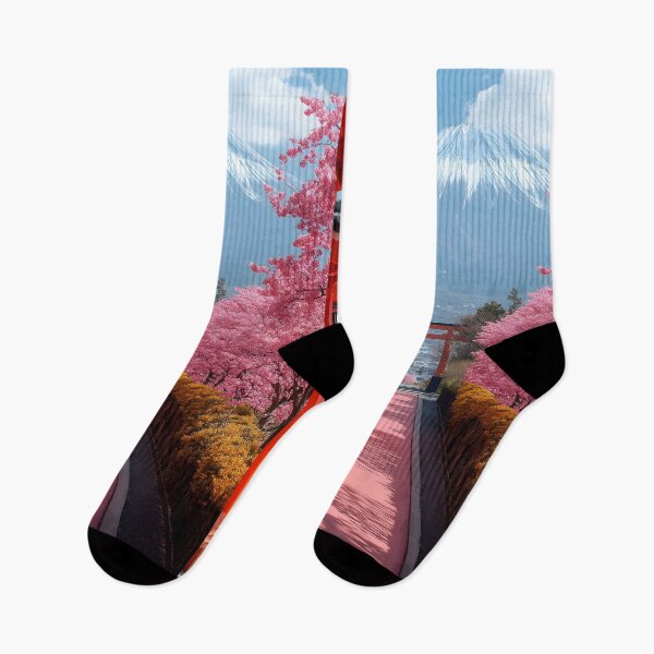 Item preview, Mount Fuji Cherry Blossom Path through Traditional Japanese Shrine designed and sold by TanglenRabbit.