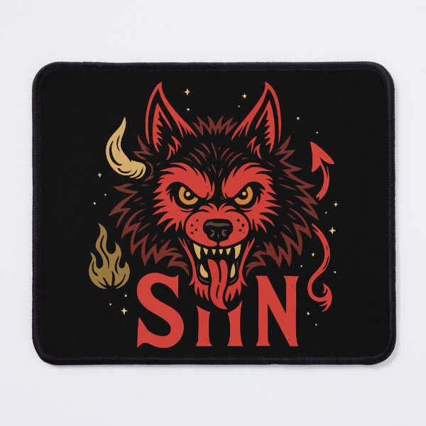 Item preview, Sin Wolf T-Shirt – Fierce Devil Wolf Head Graphic with Horns, Tail & Flames designed and sold by graphicnew.