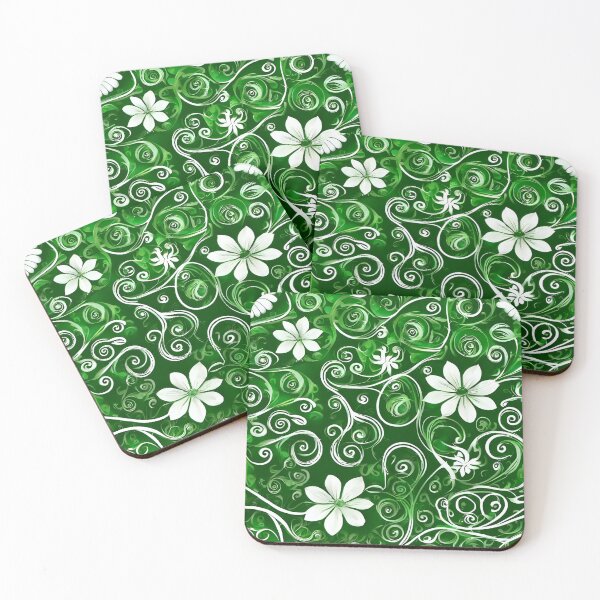 Item preview, Green Swirly Flower Patterns designed and sold by IslaKarisArt.