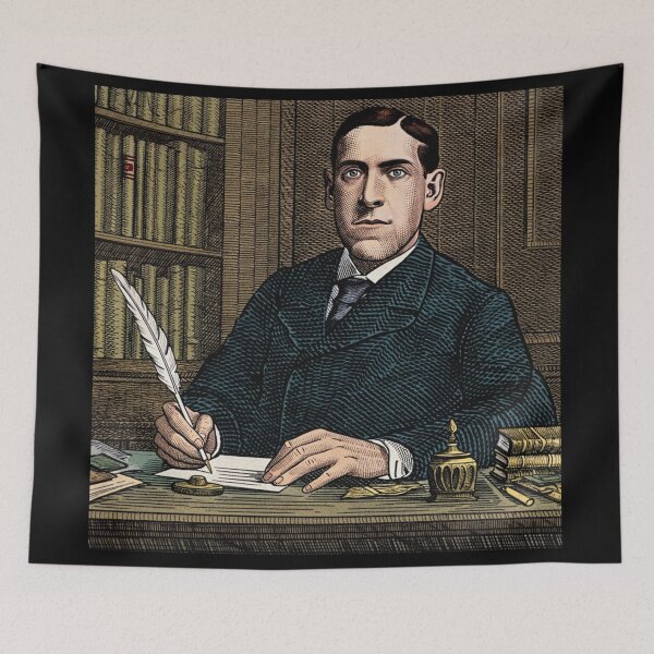 Item preview, H.P Lovecraft vintage etching style portrait art designed and sold by Vintage Designs +.