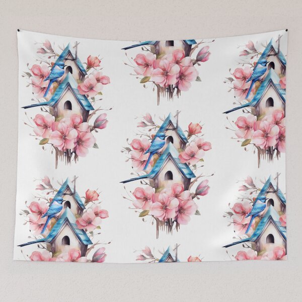 Item preview, Watercolor Bluebird and Pink Blossoms Birdhouse designed and sold by StudioDina.