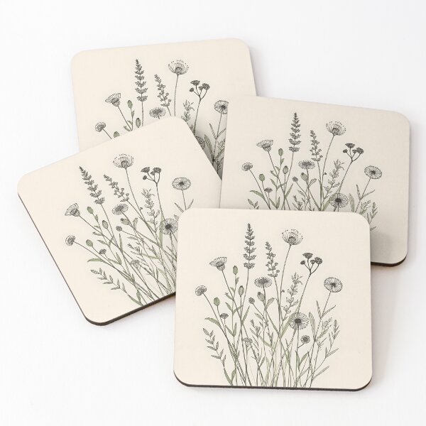 Item preview, Minimalist Botanical Line Art – Elegant Wildflower Bouquet on Beige Background designed and sold by K@raksnalee.