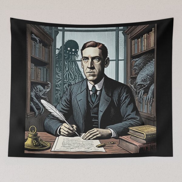 Item preview,  H.P Lovecraft vintage etching style portrait art designed and sold by Vintage Designs +.