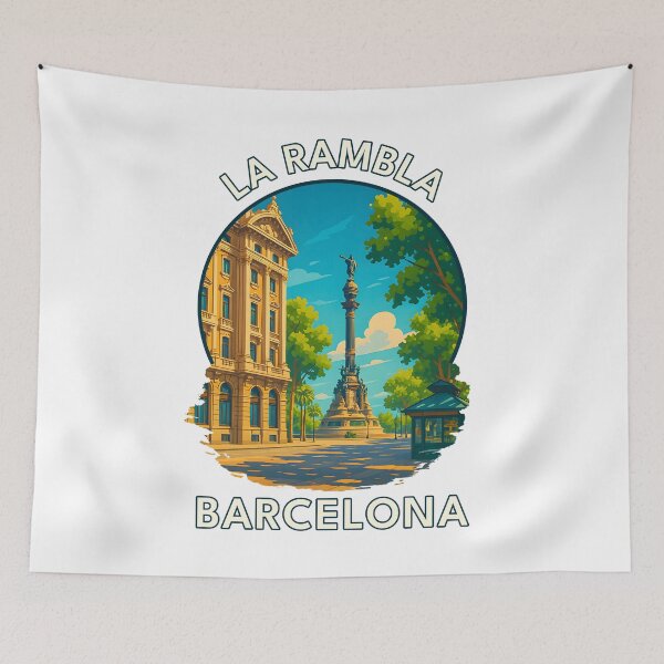 Item preview, La Rambla Barcelona – Summer Street Scene & Mediterranean Architecture designed and sold by inkNext.