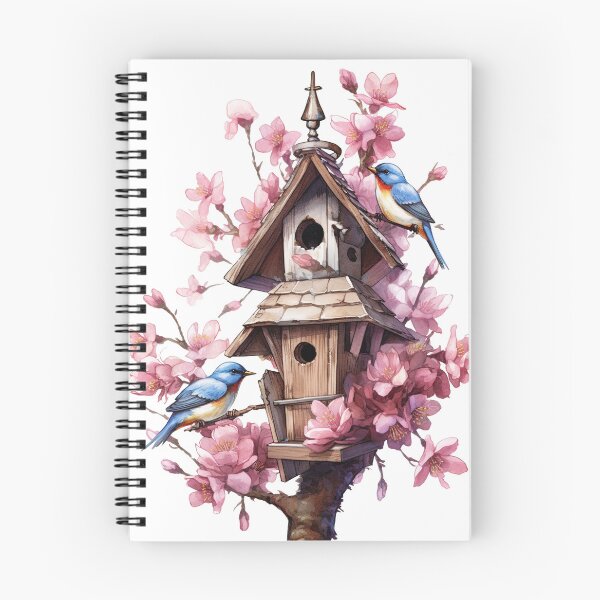 Item preview, Copy of Watercolor Bluebirds and Pink Blossoms Birdhouse designed and sold by StudioDina.