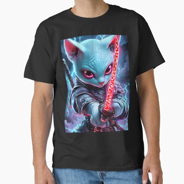 Item preview, Japanese Animal Sphynx Cat Samurai Wielding Glowing Katana Amidst Stormy Lightning designed and sold by HellmutBergere.