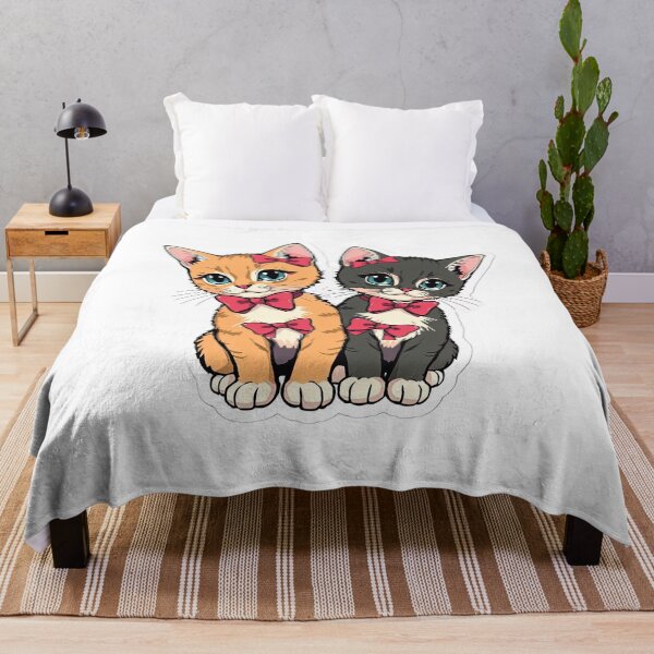 Item preview, cute vintage ginger and dark gray two cats with pink ribbons sticker ,aesthetic cat art,vintage kitten,Cat Lover,retro kitten art,vintage kittens wearing bows designed and sold by Expressions-Sel.