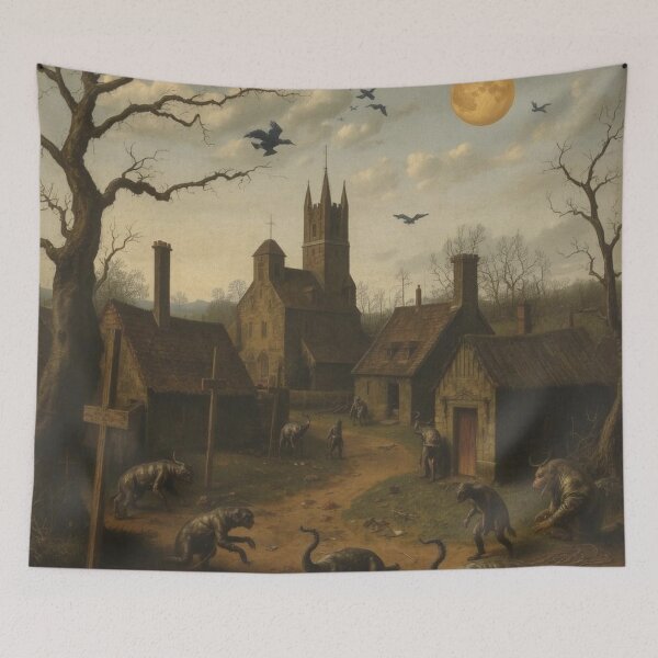 Item preview, Hieronymus Bosch Influenced Oil Painting Nightmare Village designed and sold by KALEIDOSCOPE UK.
