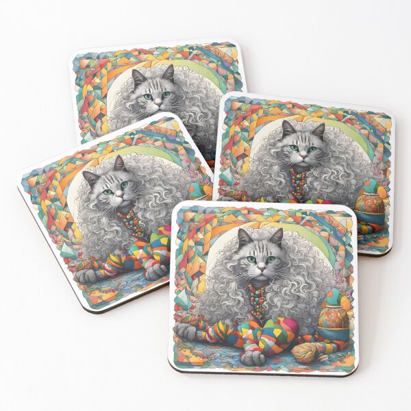 Artikelvorschau, Katze trägt bunte gestrickte Wollsocken entworfen und verkauft von Erlin Rudho.