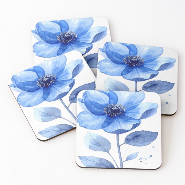 Item preview, Watercolor x-ray style flower in blue with dots designed and sold by LiskoDesign.