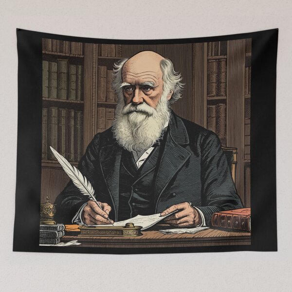 Item preview, Charles Darwin vintage etching style portrait art designed and sold by Vintage Designs +.