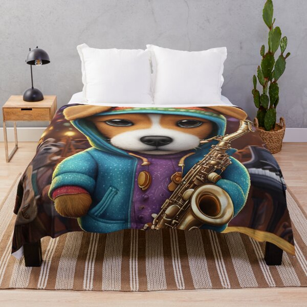 Item preview, Puppy playing a saxophone in a Jazz Club designed and sold by Colin Bentham.