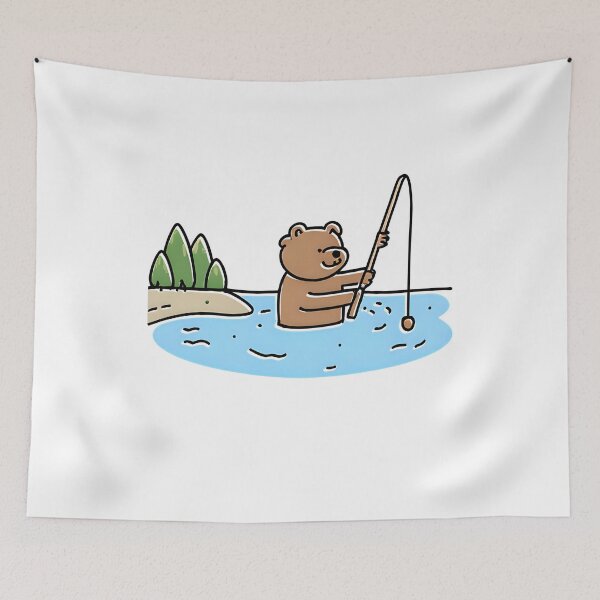 Item preview, a bear fishing with a fishing rod in a river designed and sold by Periush.