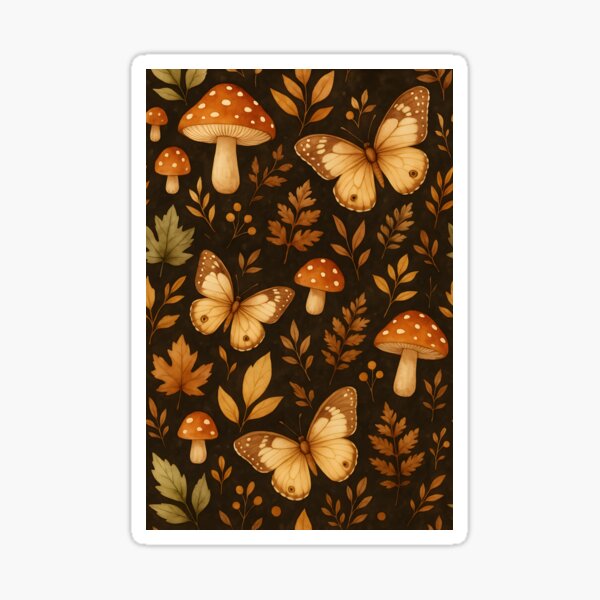 Item preview, Watercolor Mushrooms and Butterflies Autumn Pattern – Dark Cottagecore Forest Design designed and sold by Travelslightly.