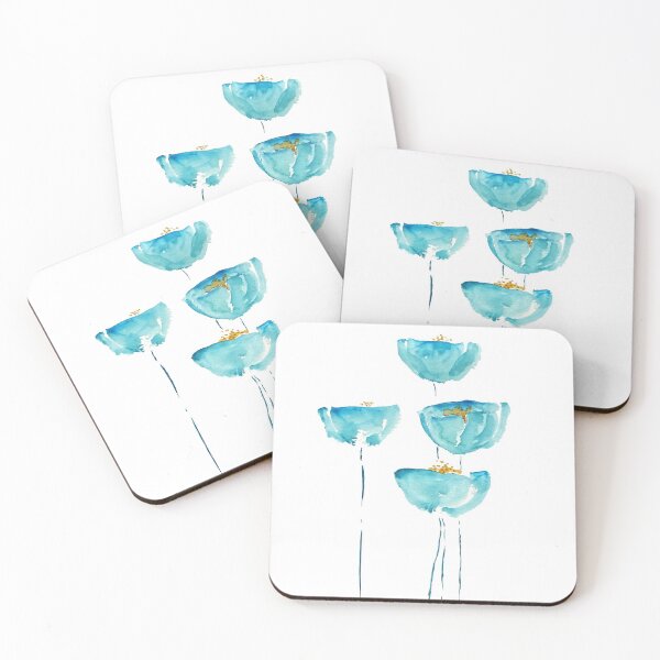 Item preview, hand painted abstract blue poppy watercolor designed and sold by ColorandColor.
