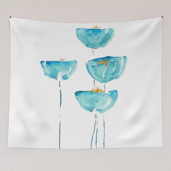 Item preview, hand painted abstract blue poppy watercolor designed and sold by ColorandColor.