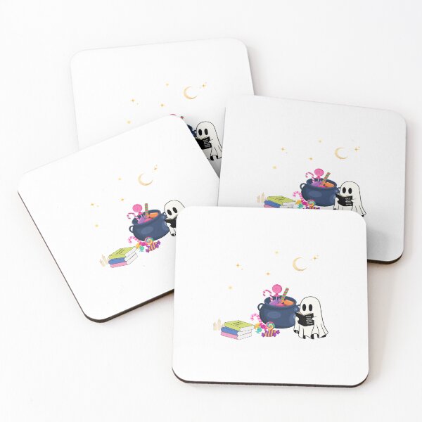 Item preview, Cute Halloween Ghost Reading Book with Candy and Cauldron designed and sold by BeBetterPeople.