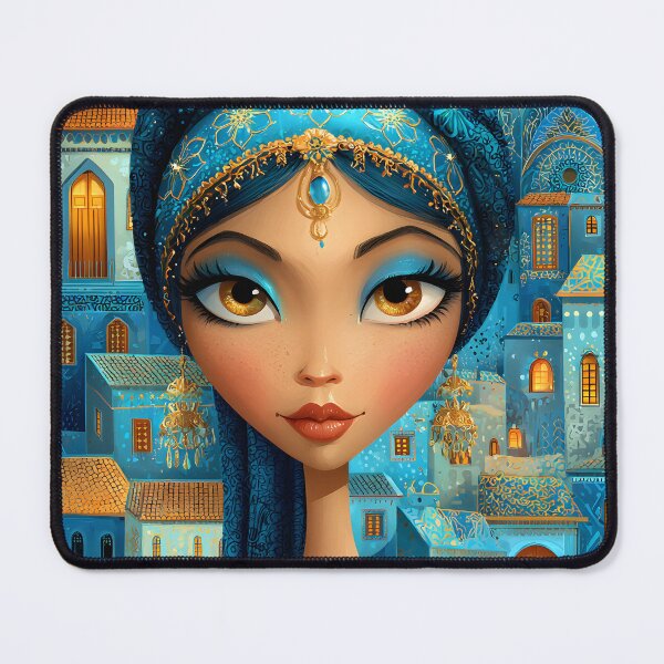 Item preview, Elegant Woman in Blue with Vibrant City Background designed and sold by Artessie.