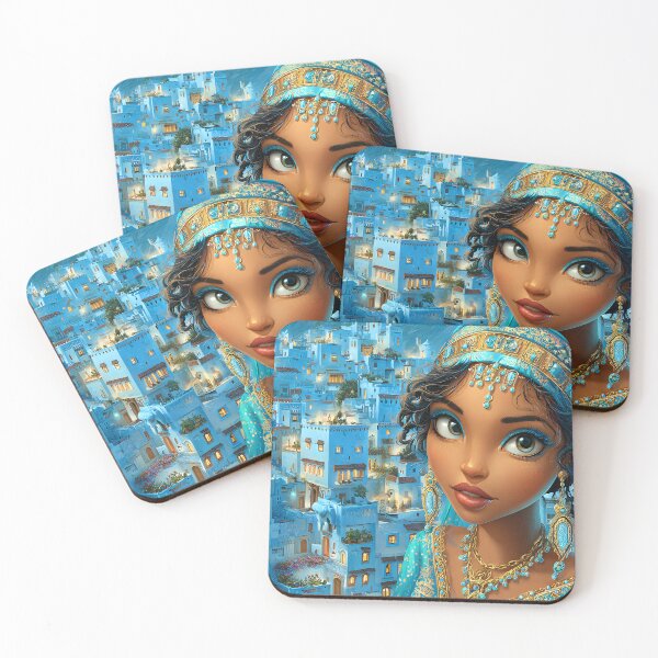 Item preview, Graceful Young Lady in a Vibrant Blue City Scene designed and sold by Artessie.