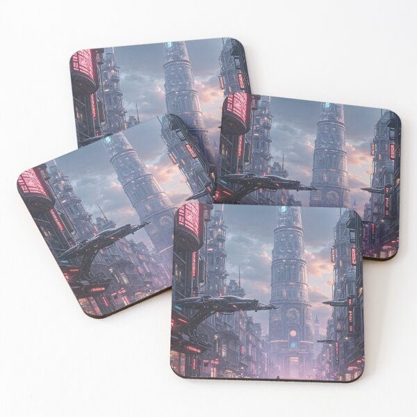 Item preview, Futuristic cyberpunk city wallpaper designed and sold by Planet Utoppia.