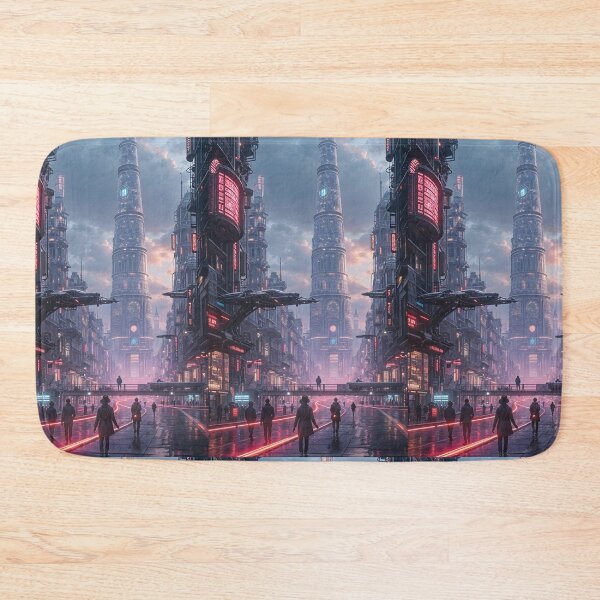 Item preview, Futuristic cyberpunk city wallpaper designed and sold by Planet Utoppia.