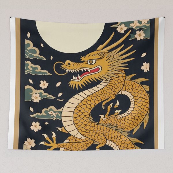 Item preview, Golden Moon Dragon – Ukiyo-e Japanese Fantasy Art designed and sold by Vandy Fullam.