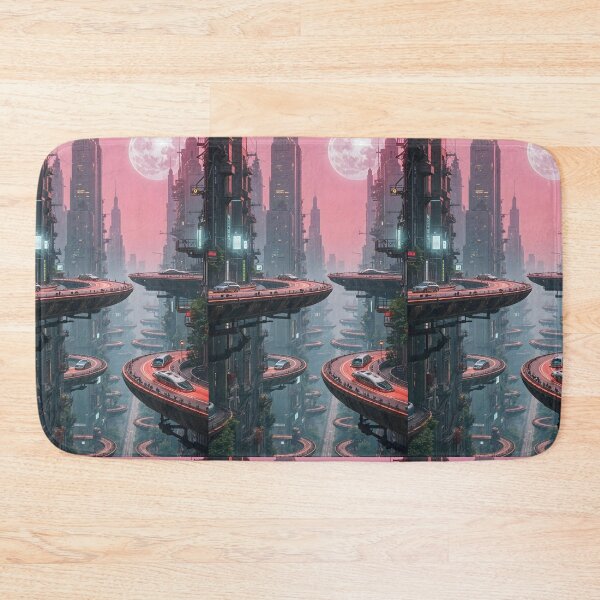 Item preview, Futuristic cyberpunk city wallpaper designed and sold by Planet Utoppia.
