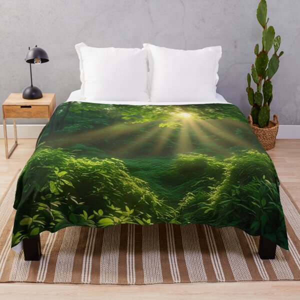 Aperçu de l'œuvre Centre de style de vie ; Forêt luxuriante à l'aube – Rayons du soleil filtrant à travers les arbres créée et vendue par M&M Lifestyle Hub.