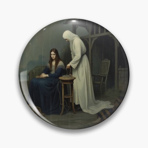 Item preview, Original Oil Painting of a medieval village with Death visiting a young girl designed and sold by KALEIDOSCOPE UK.