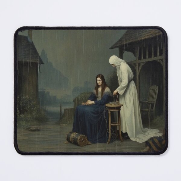 Item preview, Original Oil Painting of a medieval village with Death visiting a young girl designed and sold by KALEIDOSCOPE UK.