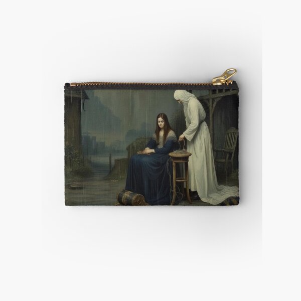 Item preview, Original Oil Painting of a medieval village with Death visiting a young girl designed and sold by KALEIDOSCOPE UK.