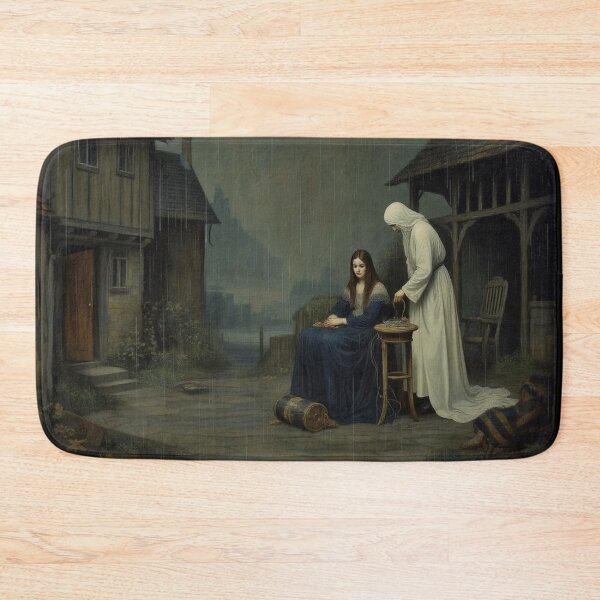 Item preview, Original Oil Painting of a medieval village with Death visiting a young girl designed and sold by KALEIDOSCOPE UK.
