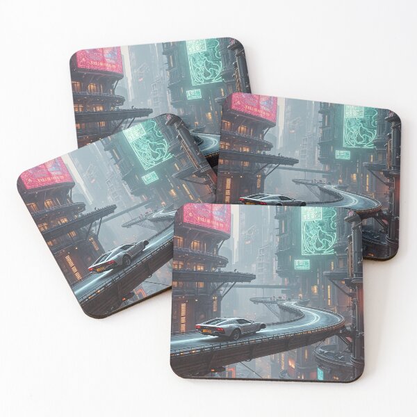Item preview, Futuristic cyberpunk city wallpaper designed and sold by Planet Utoppia.