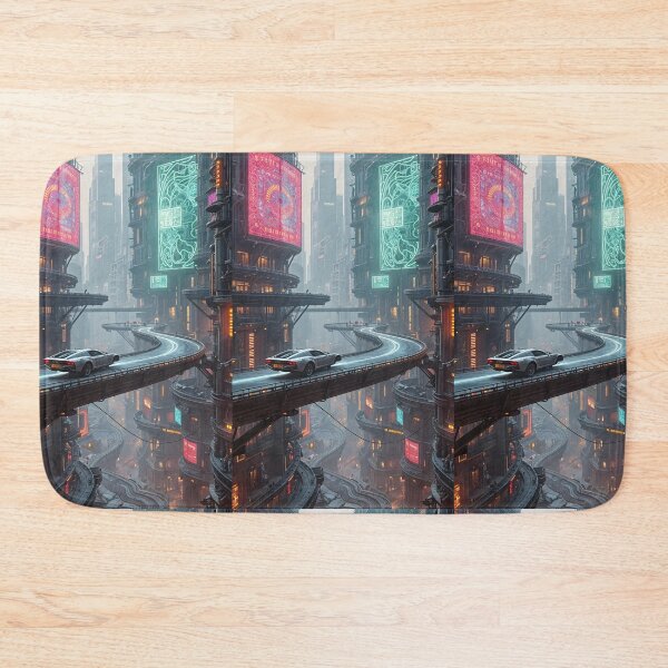 Item preview, Futuristic cyberpunk city wallpaper designed and sold by Planet Utoppia.