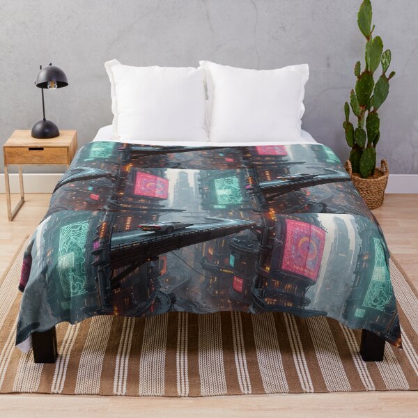 Item preview, Futuristic cyberpunk city wallpaper designed and sold by Planet Utoppia.