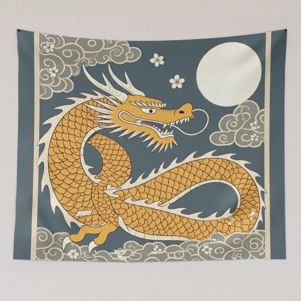 Item preview, Vintage Gold Japanese Dragon – Moonlit Ukiyo-e Print designed and sold by Vandy Fullam.